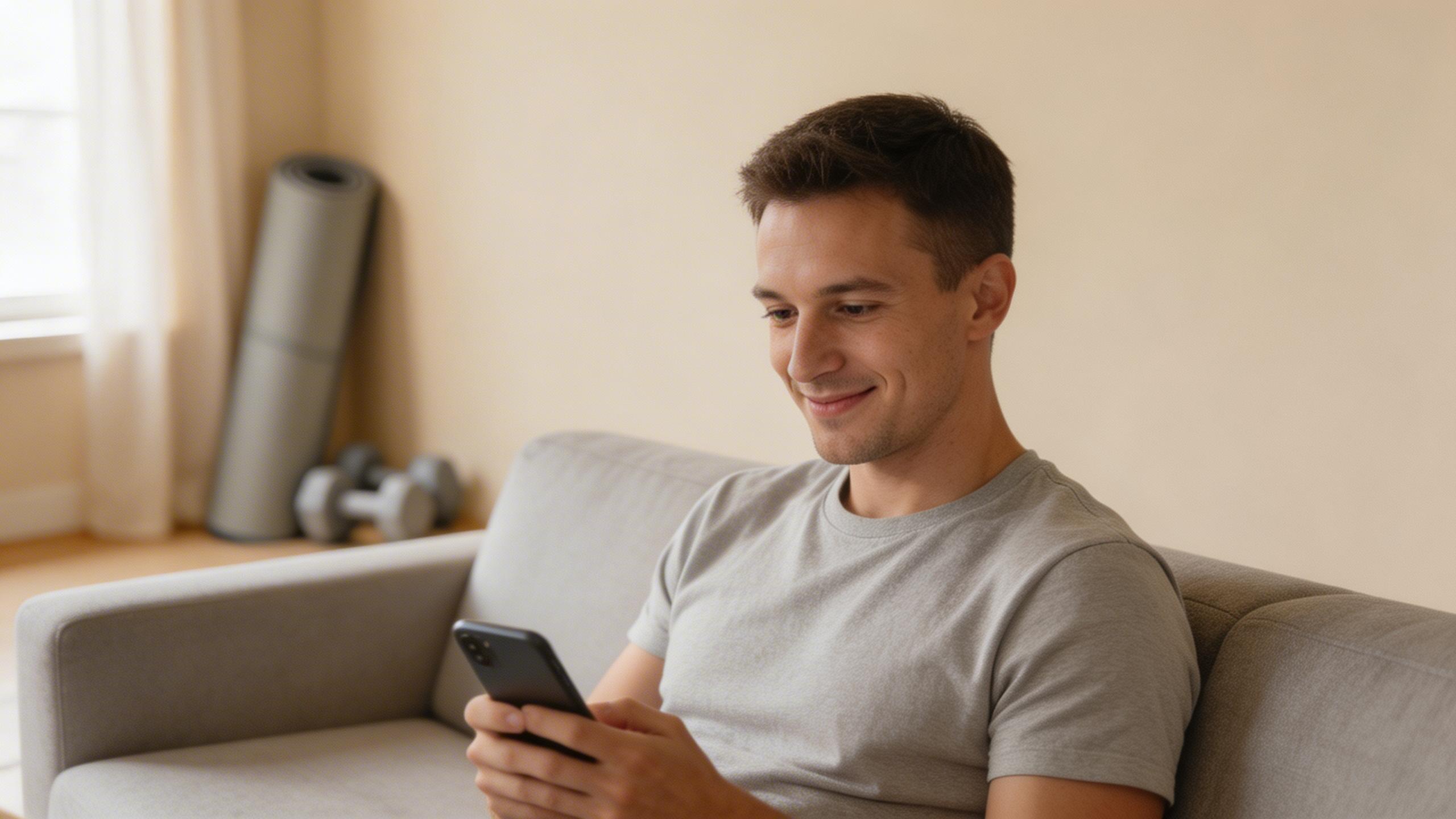 Человек с телефоном в уютной обстановке
